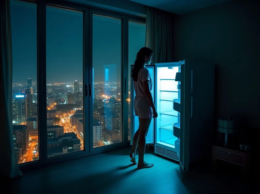 High-rise apartment in Polanco at night with city lights