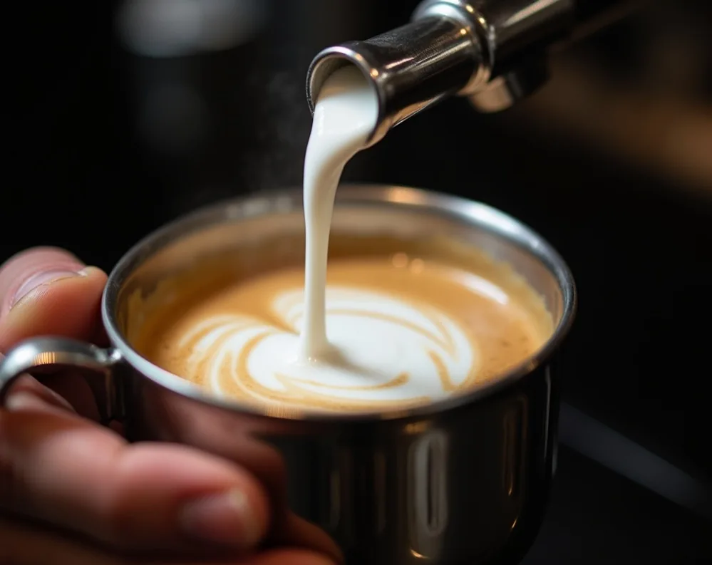 Microfoam being steamed by a low-noise espresso machine wand